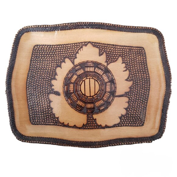 Primitive Wood Serving Tray Pyrography Burned Décor Plate Albania – Signed - Picture 6 of 11